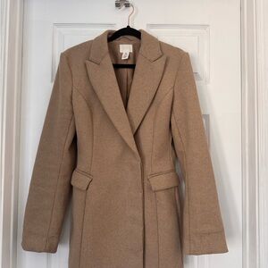 Women's Tailored Camel Coat H&M - Classic Single-Breasted Jacket Size XS